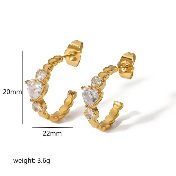 1 Pair Fashionable Sweet Style Heart Shape Stainless Steel  Gold Color Women's Stud Earrings Picture3